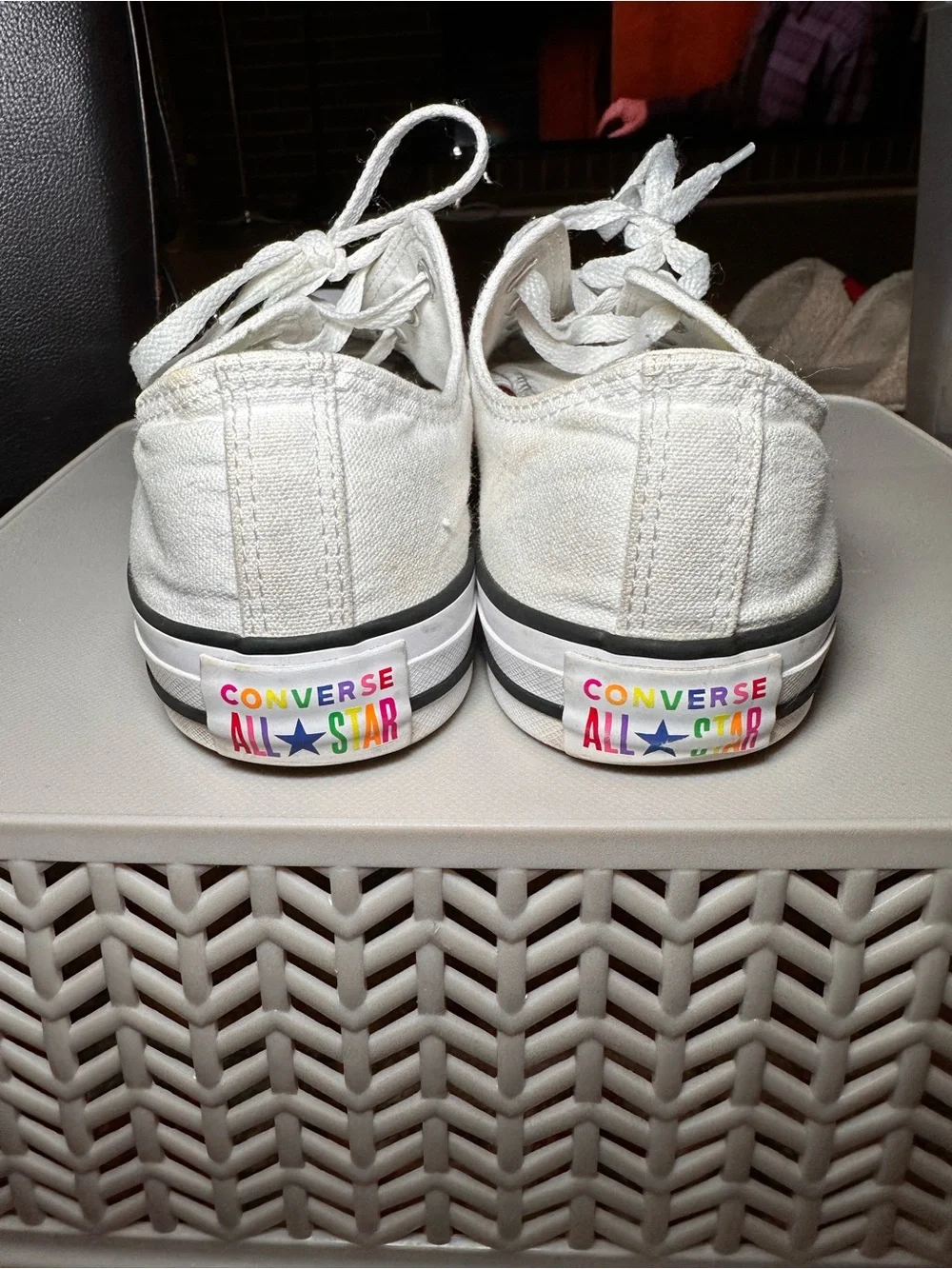 Converse White Low-Top Sneakers with Rainbow Tongue Stripes - Picture 4 of 6